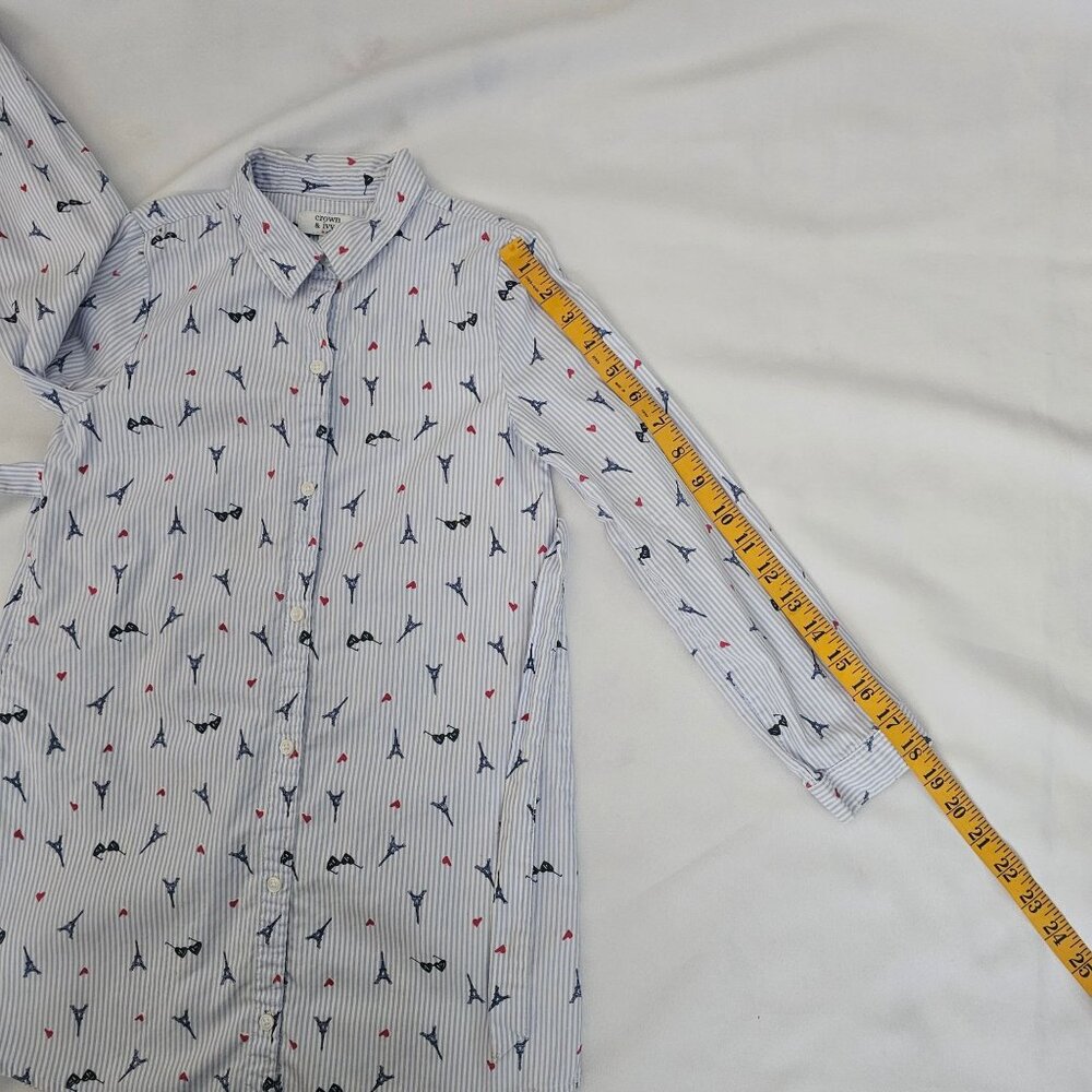 Crown & Ivy Kids White & Light Blue Stripes Long Sleeve Shirt Dress Girls Size 8 - Picture 8 of 9